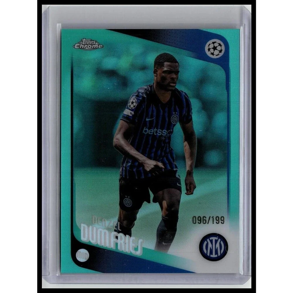 2025-26 Topps Chrome UEFA Denzel Dumfries #145 Inter Milan Teal Refractor #/299